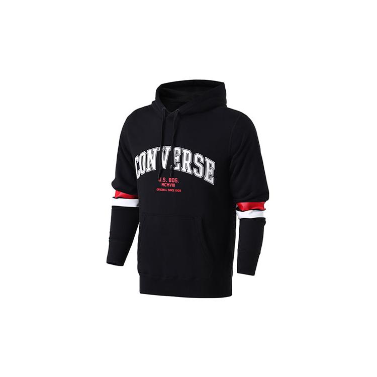 Толстовки Converse Collegiate Text Мужские Черные С капюшоном Умеренный Обычный 10017352-A01 S