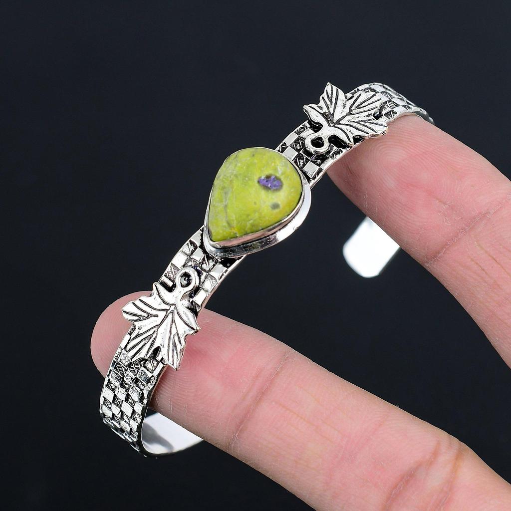 Natural Atlantisite Wedding Leaf Sister Handcrafted Bangle 925 Sterling Silver