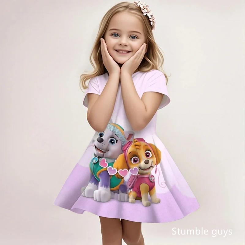 Girls Paw Patrol Casual Dress Summer Cute Cartoon Print Fashion Beach Sundress Soft