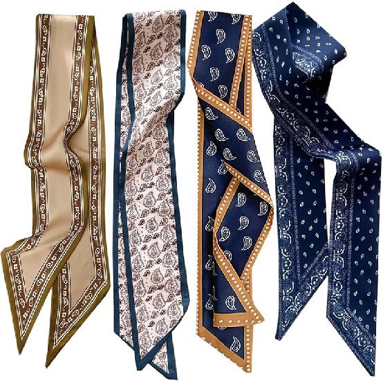 4 Pcs Bag Handbag Handle Ribbon Hair Head Band Neck Scarf For Hair Fashion Skinny Scarves For Women Gift