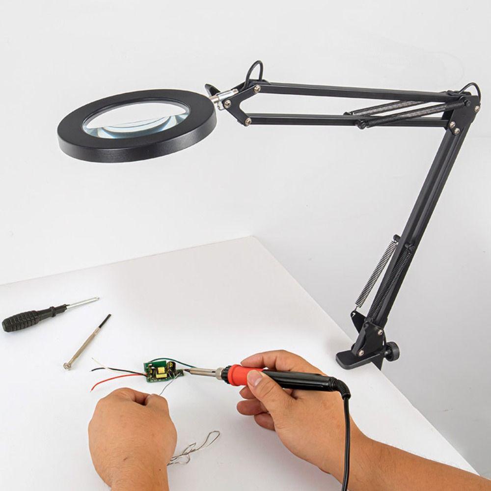 10 Brightness Levels Desk Lamp Adjustable Folding Arm Lamp Magnifying Glass Light  Office Use