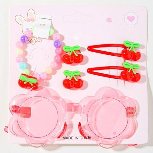 Sweet Cherry Kids Fashion Accessory Set Glasses Bracelet Hair Clips & Hair Ties 6 Pcs