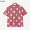 ZANZEA Damen Klassischer Kragen Sommer Lässig Tupfenmuster Kurzarm Bluse