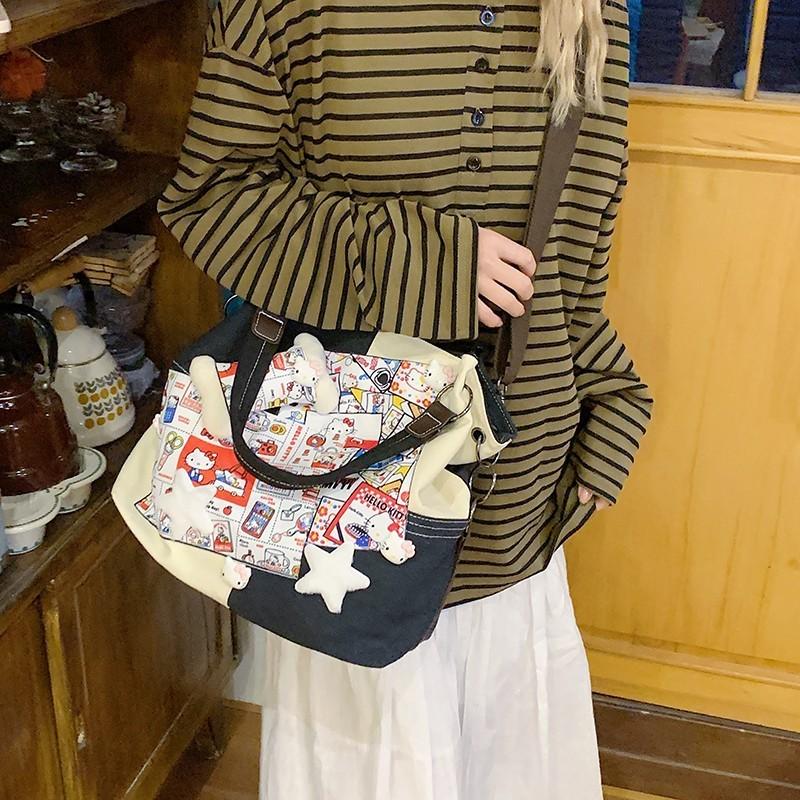 Handbag Splicing Canvas With Cute  Print And Bones Decorations Star