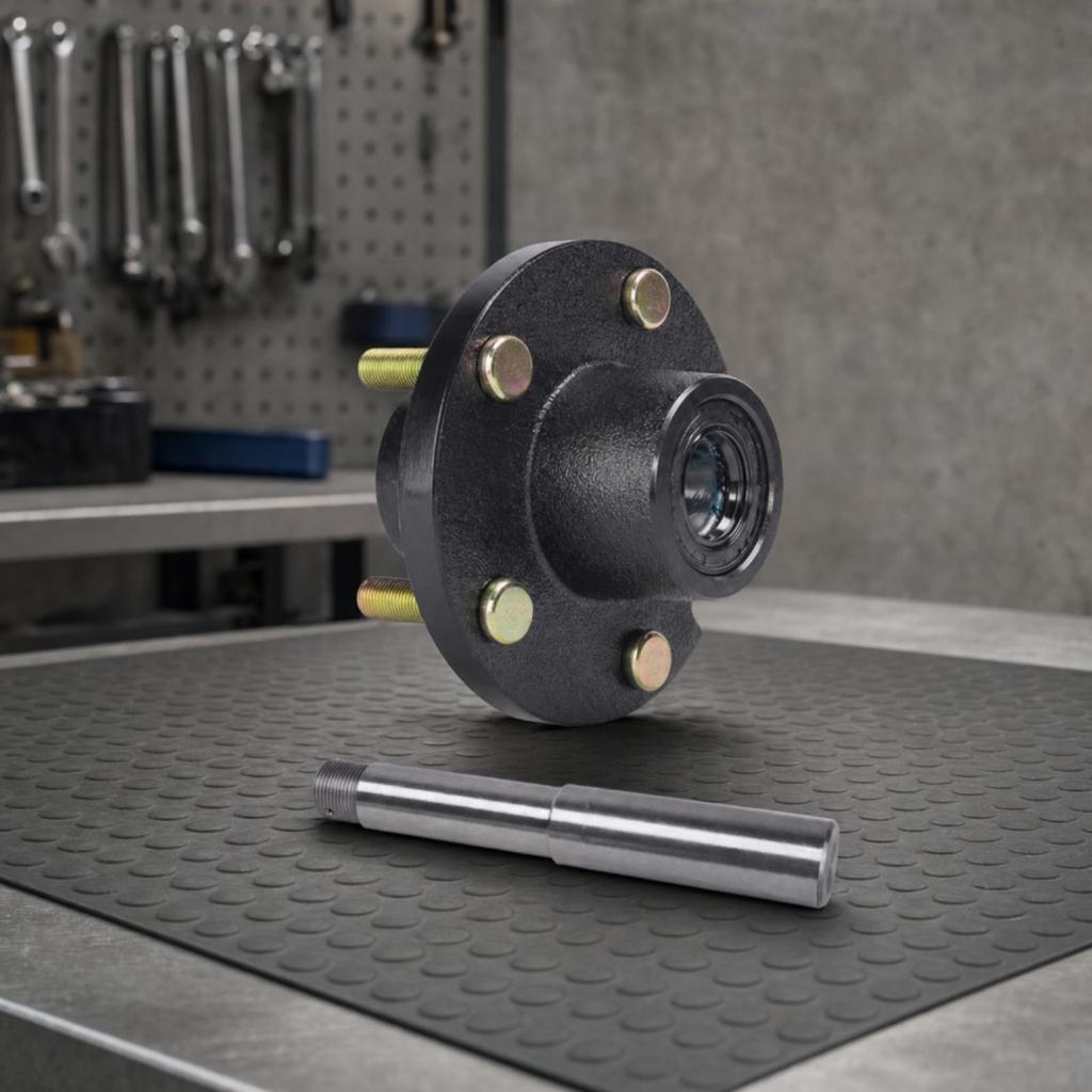 5-Lug Trailer Hub Assembly Black Metal with Dust Cap and Hardware