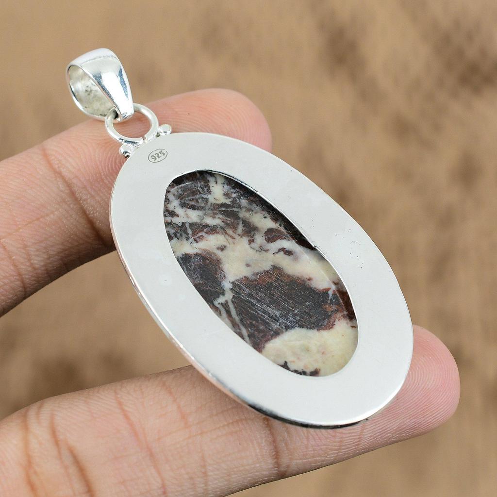925 Silver Oval Coconut Jasper Stone Sister Art Deco Birthday Pendant Jewelry