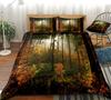 Natural Landscape Duvet Cover Set King/Queen Size Fall Forest Deciduous Magical Woodland Polyester Quilt Cover for Women Brown