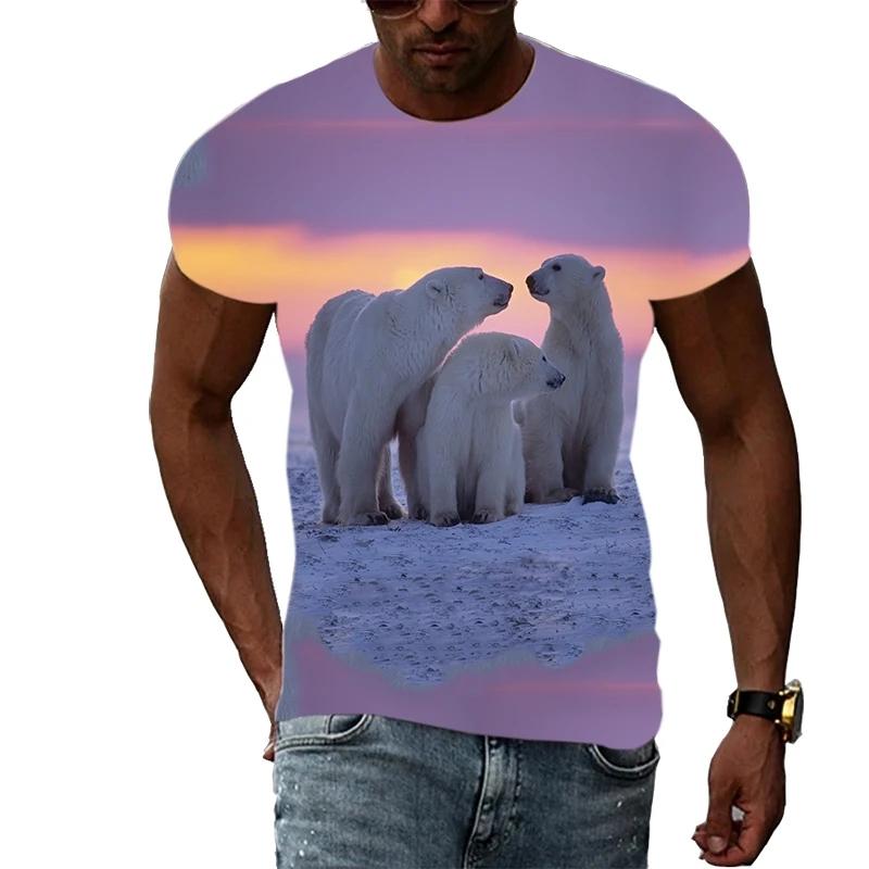 Letní móda Polar Bear Image Pánské ležérní tričko s 3D tiskem Hip-hop personalizované kulatý výstřih Top s krátkým rukávem