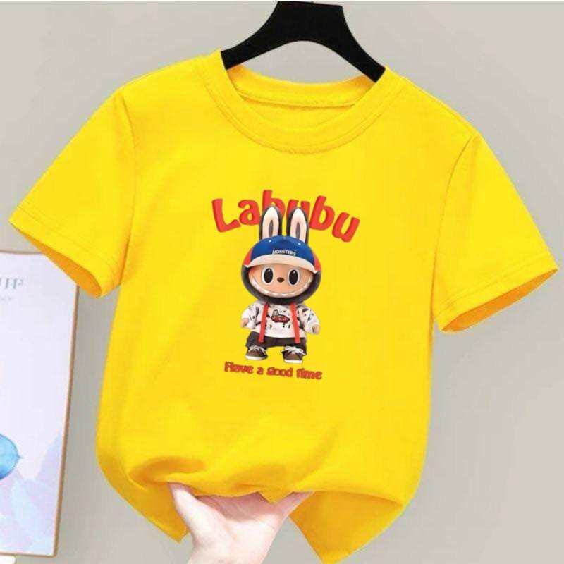 2025 New LABUBU Printed Short Sleeved Fashionable and Versatile Round Neck T-shirt Casual Cartoon Style Girl's Top