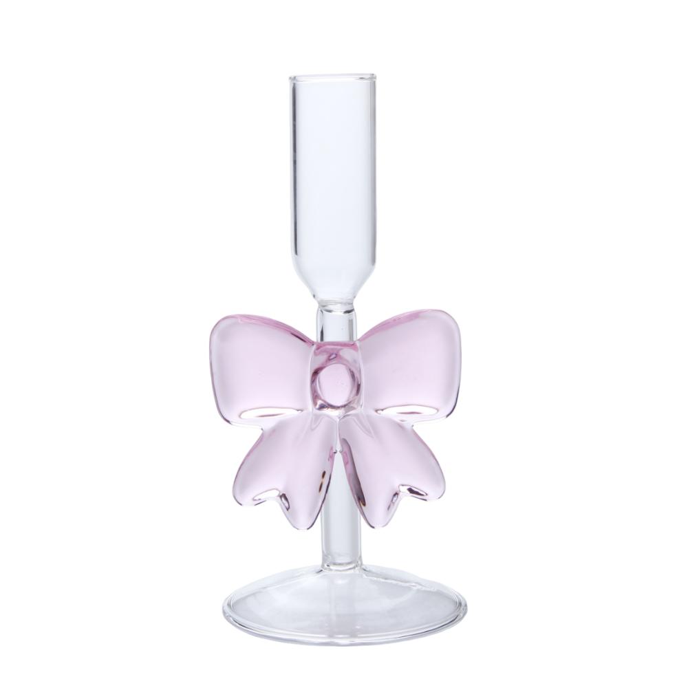 

INS Bow Candle Holder Non-slip Glass Candles Stand Exquisite High Footed Candlestick Party 15.5cm