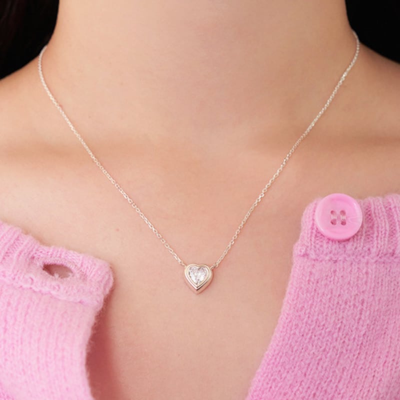 geegee [silver925] heart ping necklace - white