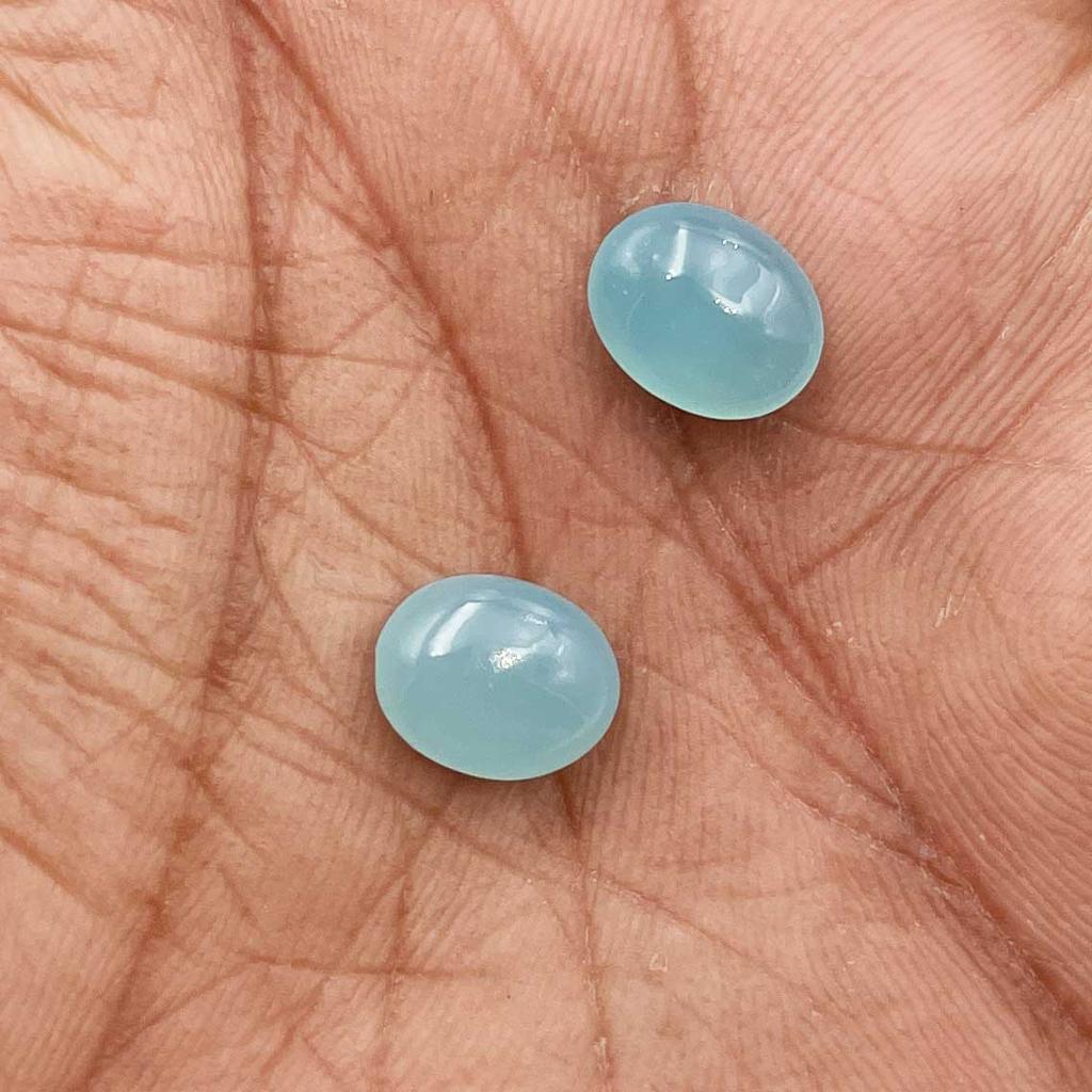 Natural Aqua Chalcedony Oval Cabochon Loose Gemstone Lot 2 Pcs 8*10 MM 5 CT For Jewelry Making