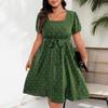 Rochie leagăn cu gât pătrat, elegantă, vintage, cu curea în talie, cu buline