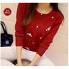 Autumn New Korean Version Slim Fit Plum Blossom Embroidery Round Neck Base Knitted Sweater Long Sleeved Women's Pullover Sweater Winter