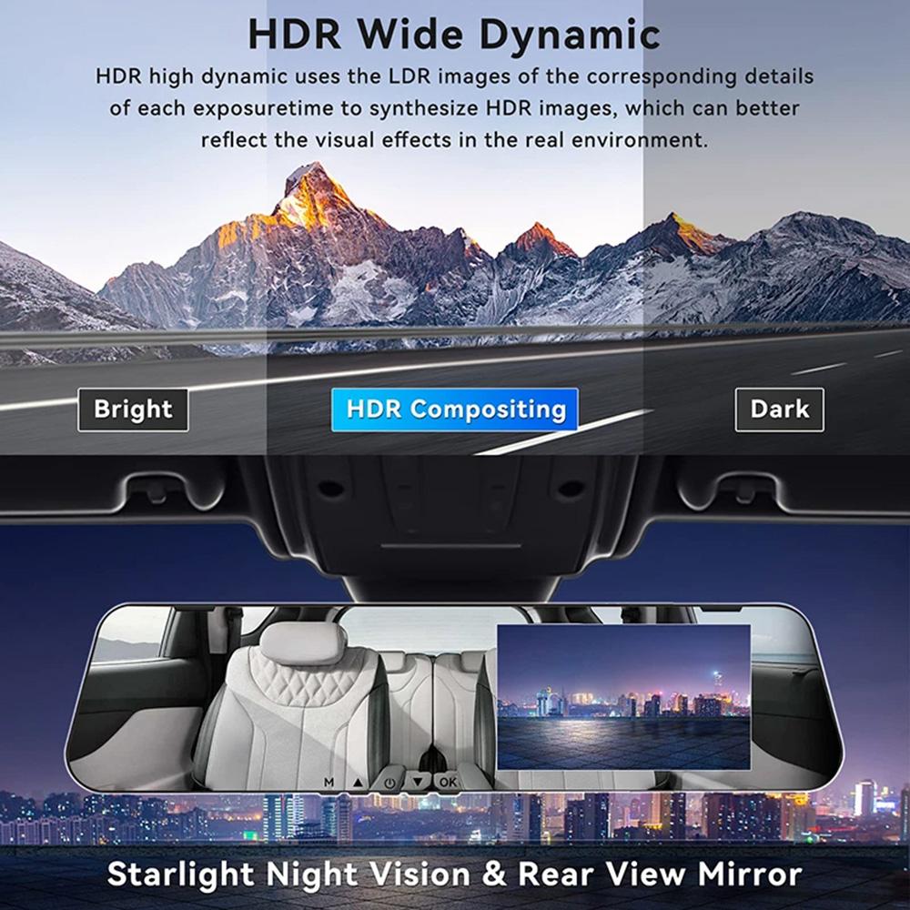 Upgraded Slim Rearview Mirror With Car Dvr 1080P Dash Cam for Car Camera Dual-Lens Video Recorder Front and Rear Camera Dashcam