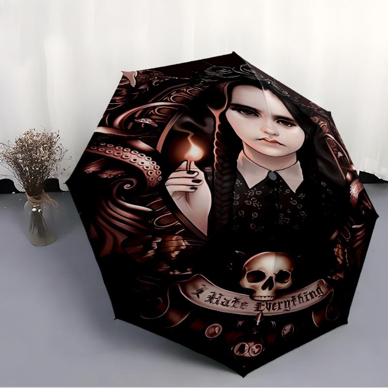 1pc Addams Family Wednesday1 Umbrella, Sun Protection, And UV Shielding. It Has Eight Sturdy Ribs for Outdoor Use And Perfect Gift