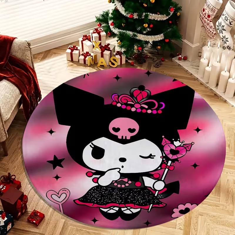 Sanrio Melody Kuromi Round Area Rug Cute Sanrio Dual Character Pink Rose Soft Circle Carpet for Girls Bedroom Gaming