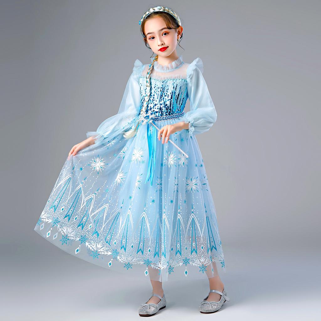 Autumn and Winter Children's Love Sand Dress Frozen Elsa Princess Dress Elsa New Elsa Long-sleeved Elsa Clothes