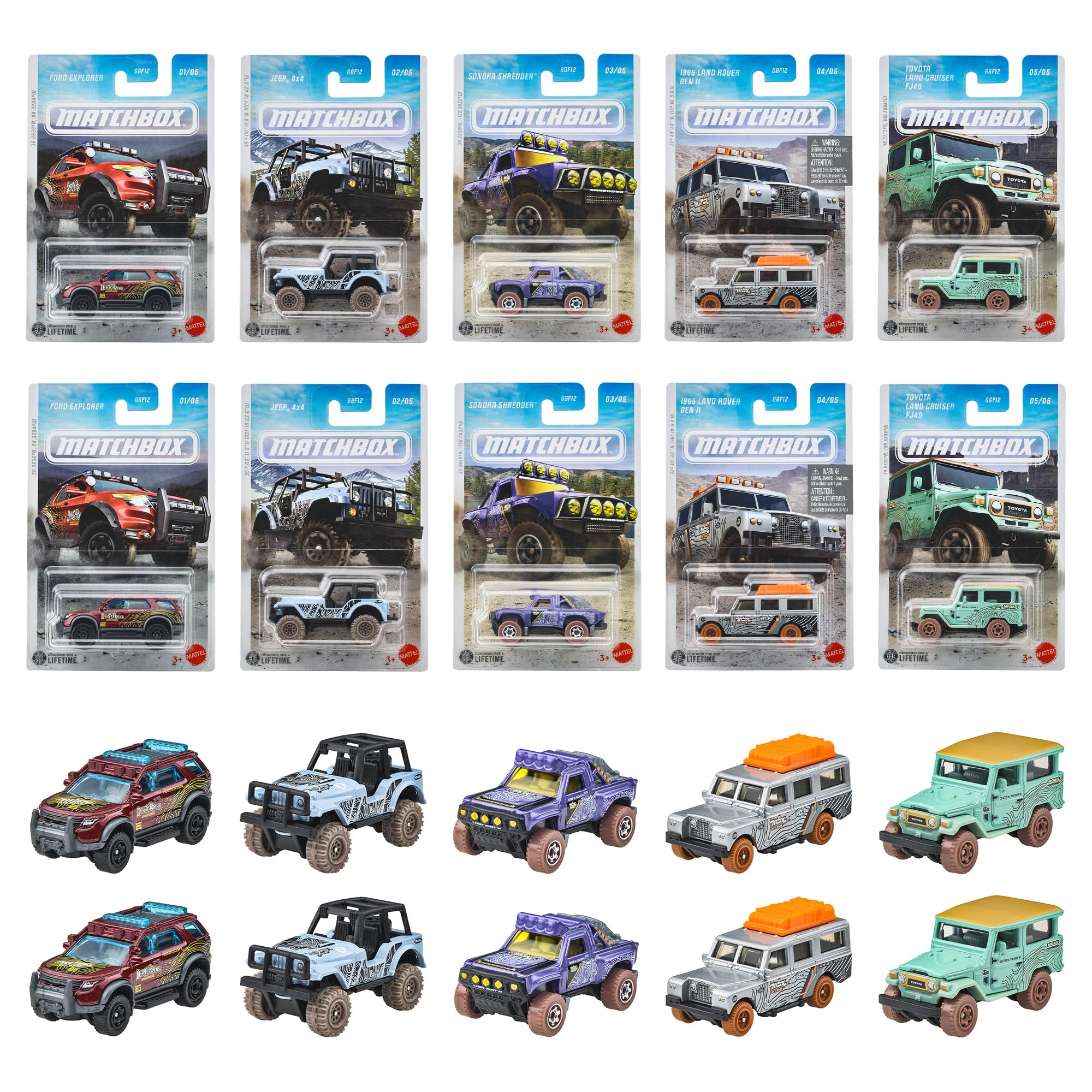 Matchbox Theme Assortment Rally Vehicle Diecast Ages - Off-Road Toys, Cars, 10-Pack (Box Set), 3+, Multi-Purpose (GGF12-987M)
