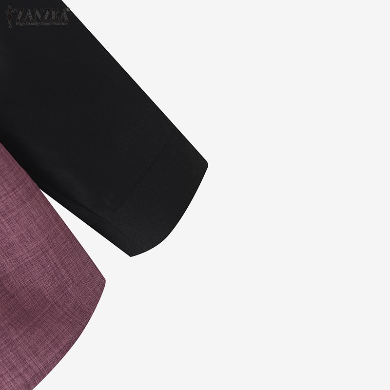 ZANZEA Women Casual Turn Down Collar Long Sleeve Patchwork Blouse