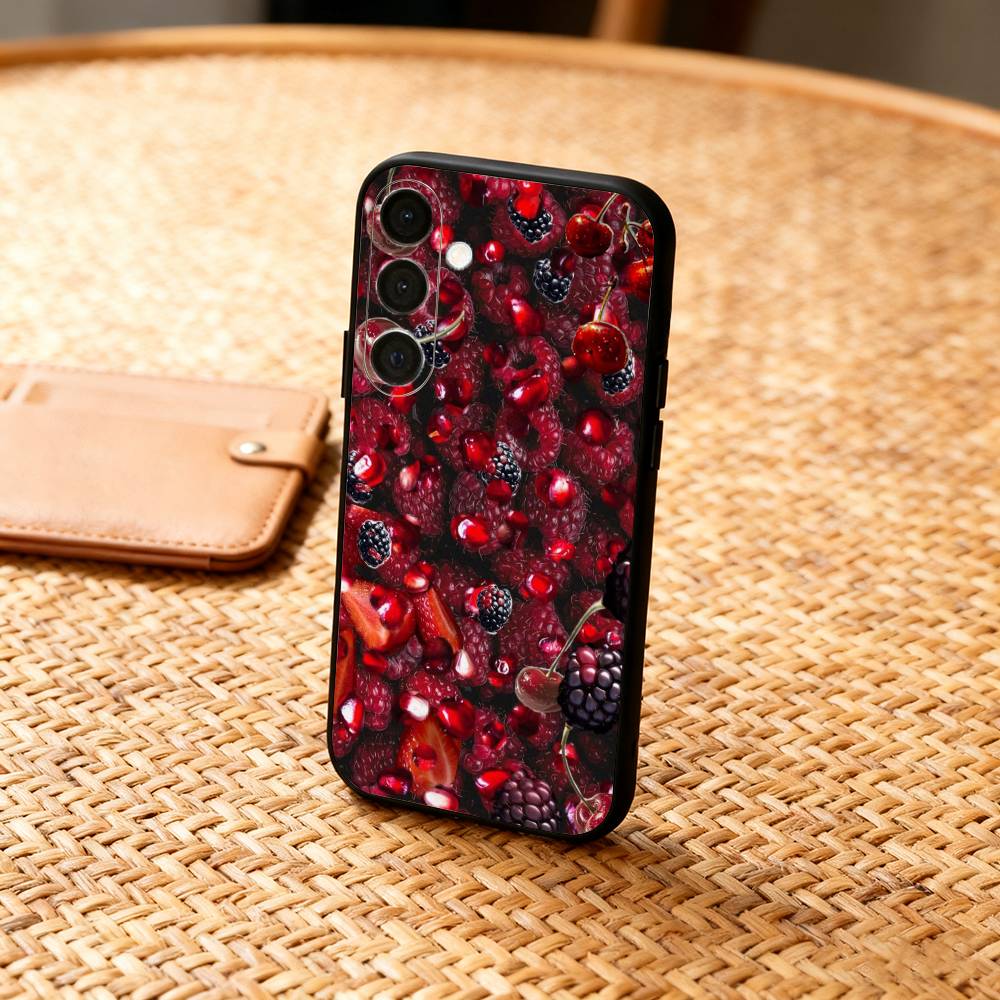 Red C-Cherry Pomegranate Raspberry Phone Case For Samsung  A73,72,71,A52,51,40,41,A22,A32,31,A13, Soft Black Shell Samsung a32 5g
