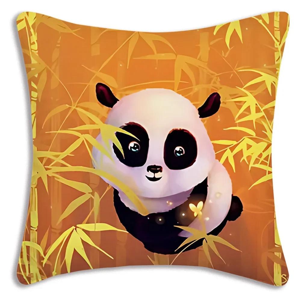 Cartoon Panda Print Decorative Pillowcase Car Sofa Square Cushion Pillowcase