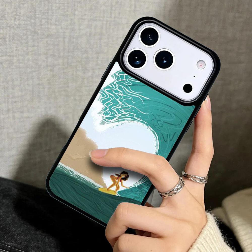 Capa Case for iPhone 17 Air 16 Pro Max 15 Plus 11 13 Mini 14 12 Back Phone Cover HAWAII BEACH SURF GIRL SURFING ART