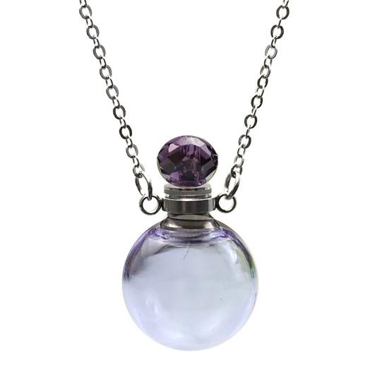 Perfume Vial Pendant Necklace Transparent Aroma Essential Oil Diffuser Pendant Refillable Spherical Perfume Bottle Necklace for Women Unique Jewelry