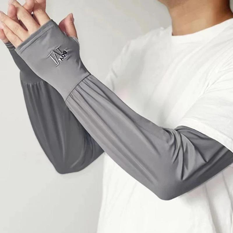 Maniche a braccio fresche in seta di ghiaccio da uomo, protezione UV, crema solare, traspiranti, elastiche, copribraccia per guidare, andare in bicicletta