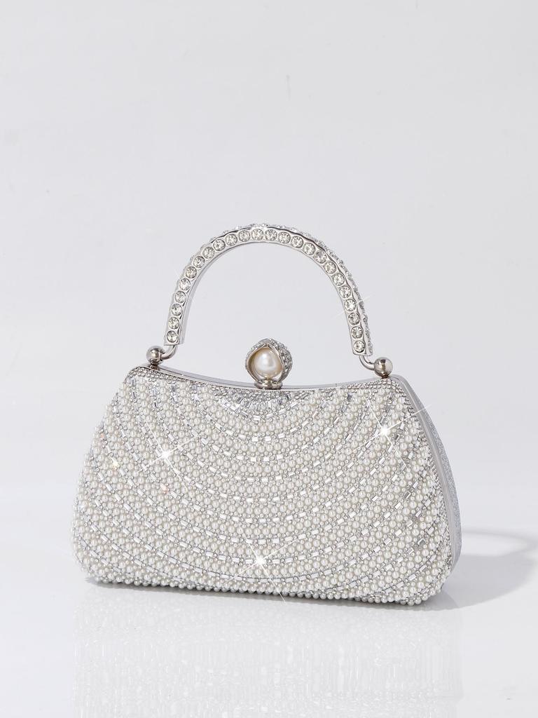 Geantă de seară elegantă crossbody cu perle și strasuri pentru femei
