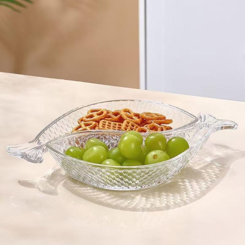 2Pcs Plastic Fruit Storage Tray Fish Shape Dessert Salad Bowl Exquisite Snack Plate  Coffee Table прозрачный