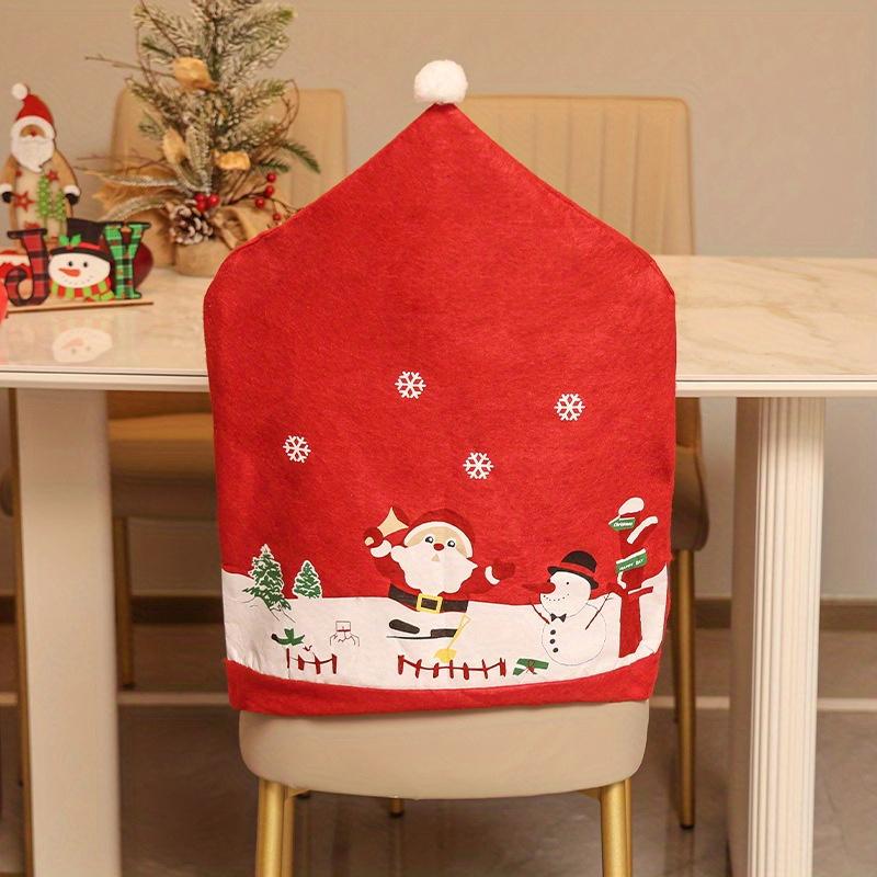 6pcs Festive Christmas Chair Covers Set Santa Snowman Designs, Polyester, No Power Needed - Ideal for Holiday Dining Room Decor Family Celebrations