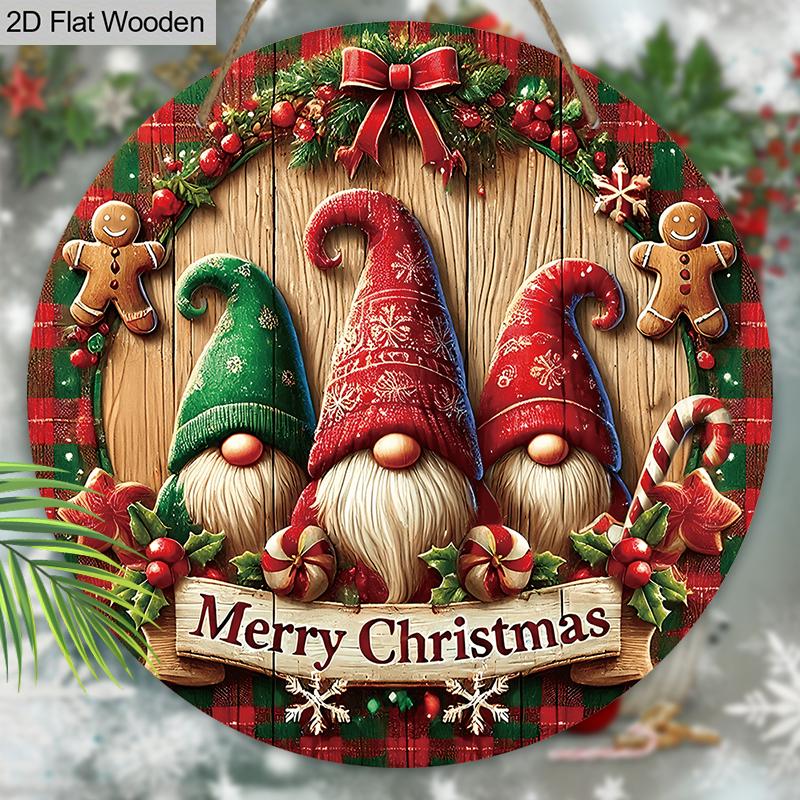 Christmas Wooden Sign with Gnomes Pattern - Navidad Wooden Sign for Christmas Tree, Front Door Decor - Ideal Christmas Decoration