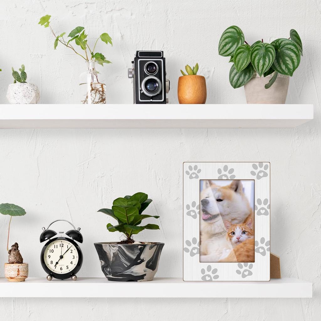 Pet Paw Prints Picture Frame, 4x6 Pet Photo Frame With Stand, Gifts for Dog Lover Dog Owner, Tabletop Picture Frames for Home Living Room Bedroom