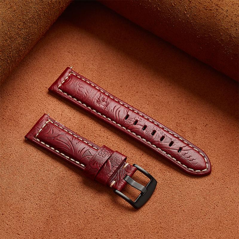 

20/22/24/26мм Качественные кожаные ремешки для часов, Кожаный ремешок с гравировкой, Универсальные ремешки для часов, Аксессуары для мужчин и женщин 26mm красный