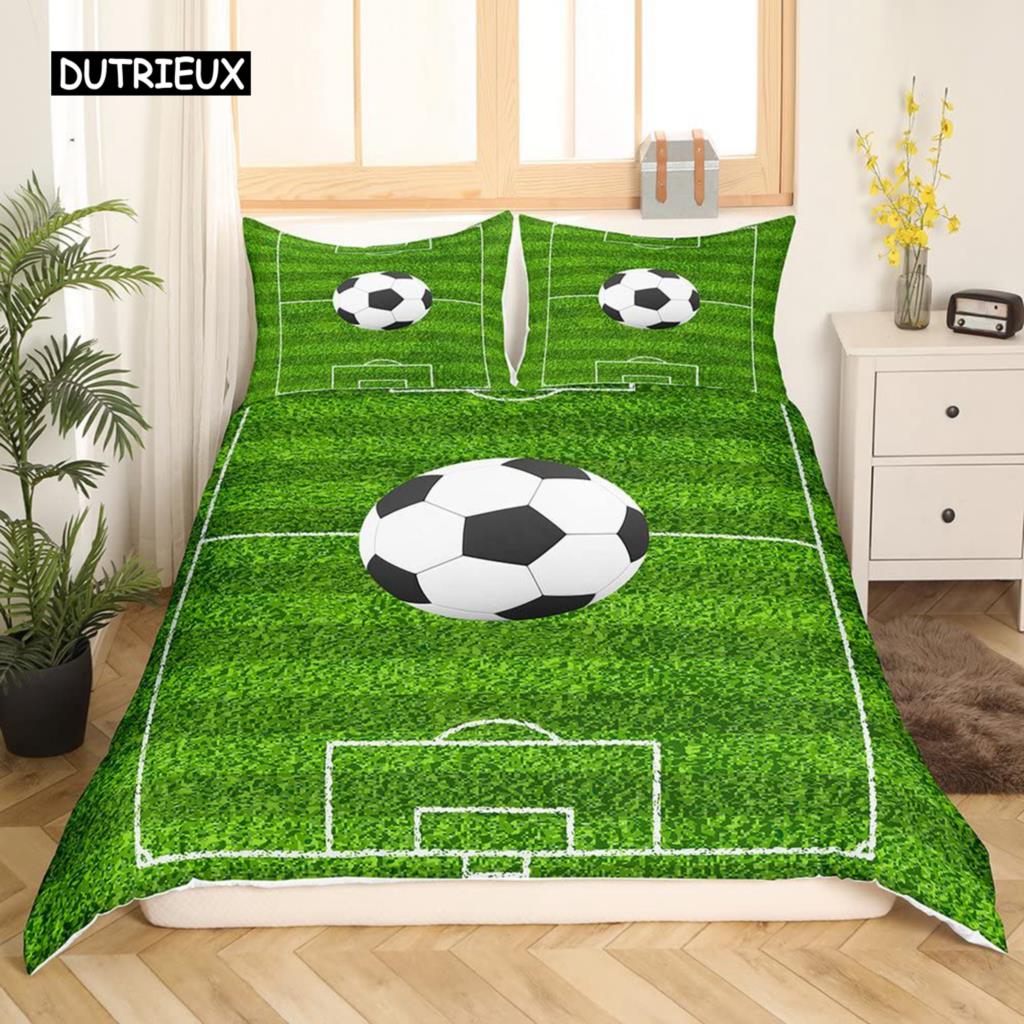 Voetbal Dekbedovertrek Set Handgetekende Schets Voetbal Vlag Netwerk Teamsporten Beddengoed Set voor Jongens Tieners Mannen Eenpersoons Dekbedovertrek AU King(245x210cm)