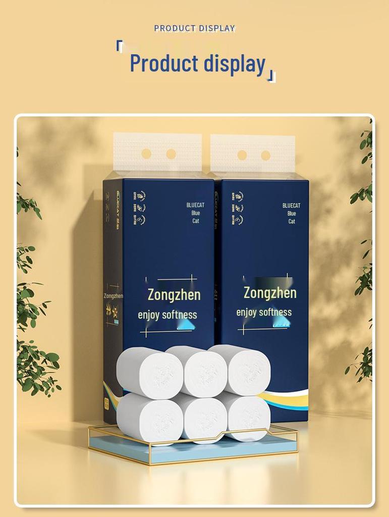 Blue Cat 12er-Pack Verdicktes Toilettenpapier - 800g Großrollen für den Heim- und Gewerbegebrauch