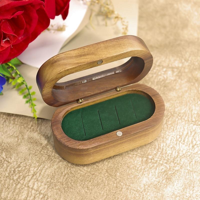 Elegante Ringbox mit vier Fächern Ring-Präsentationsetui aus Schwarznuss mit transparentem Sichtfenster für Schmuckliebhaber