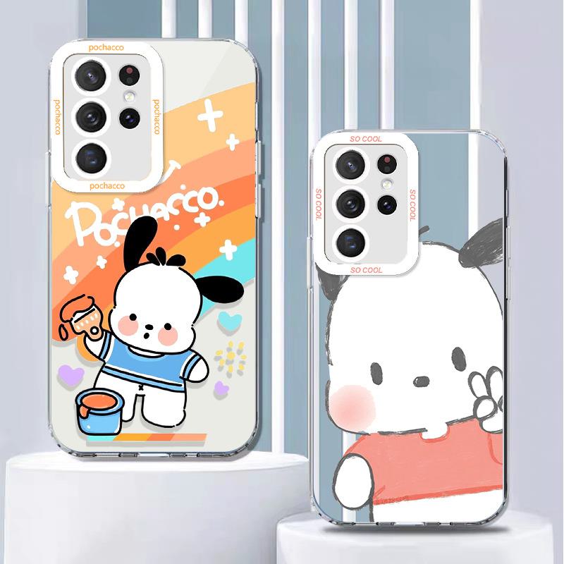 Samsung A31/A32/S23 Transparent Phone Case with Rainbow Pacha Dog & Angel Eye Design for Full Lens Cover Protection.