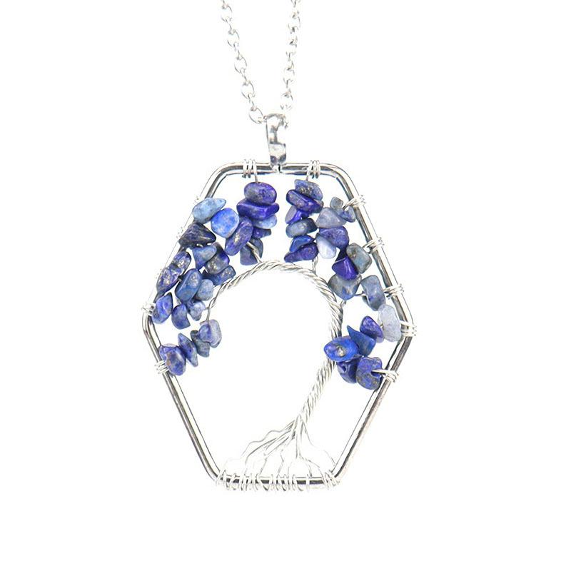 Ручная работа, оплетенная проволокой, шестиугольное Древо Жизни с кристаллами, ожерелье для женщин, N15.