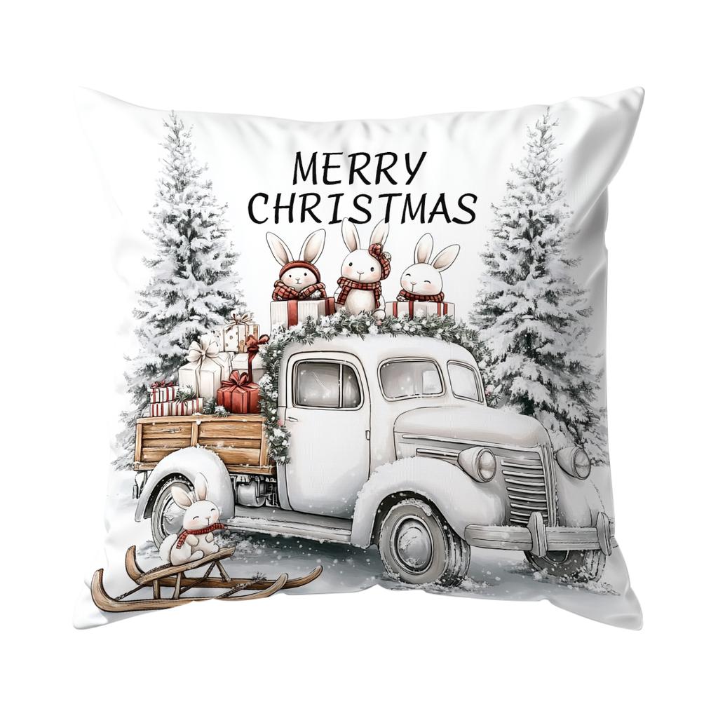 Christmas Bunny Gift Delivery Pillowcase Bedroom Sofa Cushion Cover 100% Polyester Living Room Cushion Pillowcase Home Decor