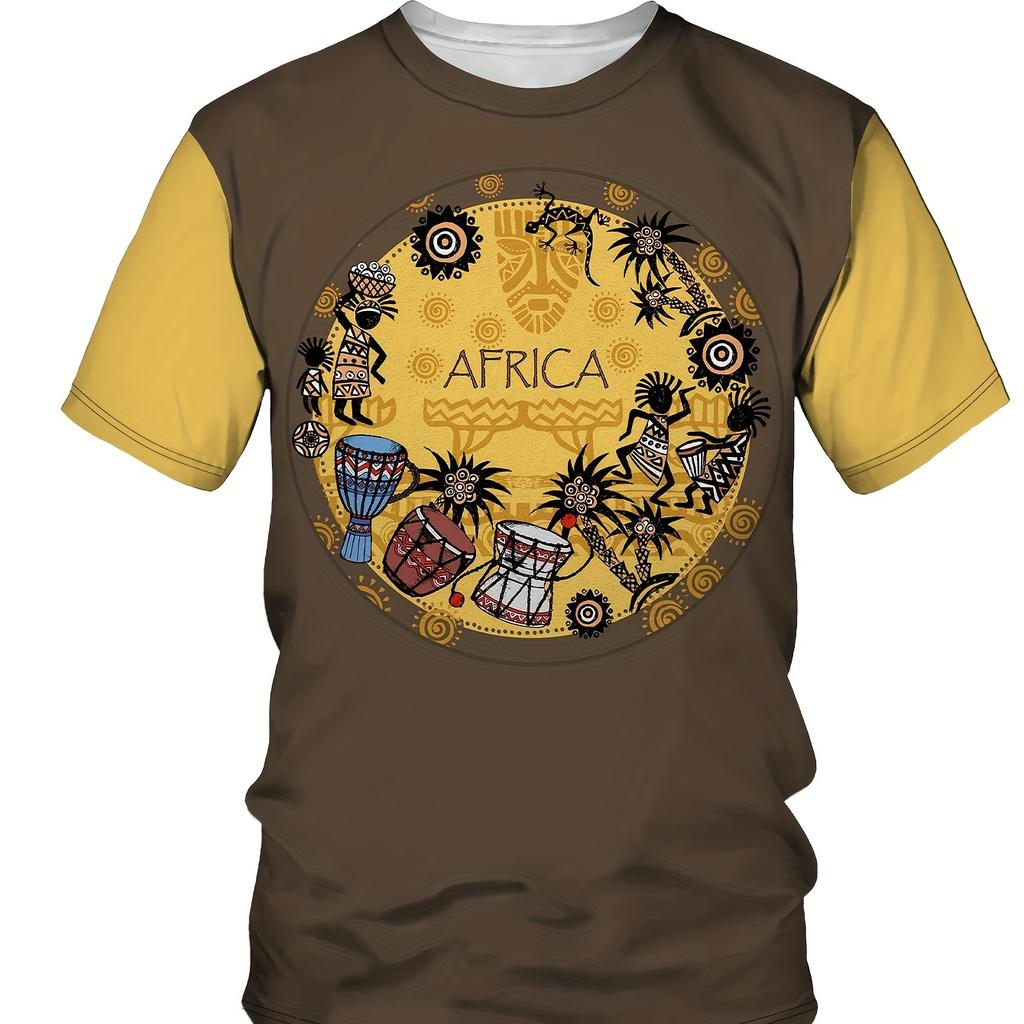 Tricou cu mânecă scurtă cu mânecă scurtă pentru bărbați, model african Element, vară în aer liber