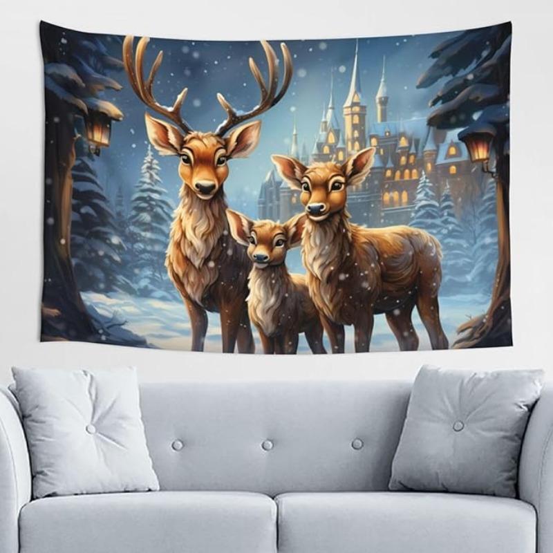 

Winter Deer Family Tapestry Perfect for Cozy Festive Magical Home Decor with Snowy Charm and Holiday Spirit 74x94cm(29x37in)