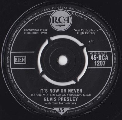 7-inch Plaat ELVIS PRESLEY THE JORDANAIRES Its Now Or Never O Sole Mio 45RCA1207 RCA 1960 VK Pop Gebruikt
