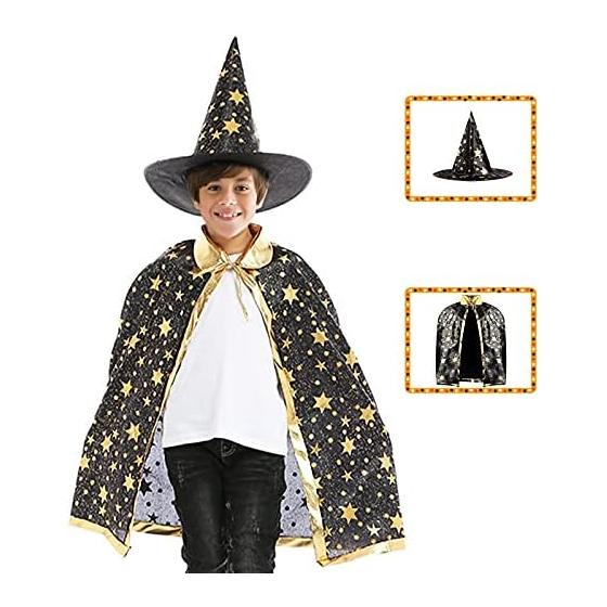 [LAMONKE] [Children s Unisex] Cosplay Halloween Witch Kids Costume Costume Cloak with Hat Great for Children s Cosplay Parties Christmas Halloween