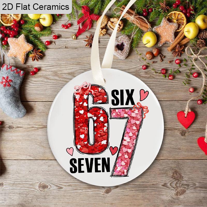 Pink Number '67'Ceramic Ornament, Romantic Valentine’s Day Gift, Christmas Tree Hanging Decor, Backpack Charms,Valentine’s Day Anniversary Keepsake