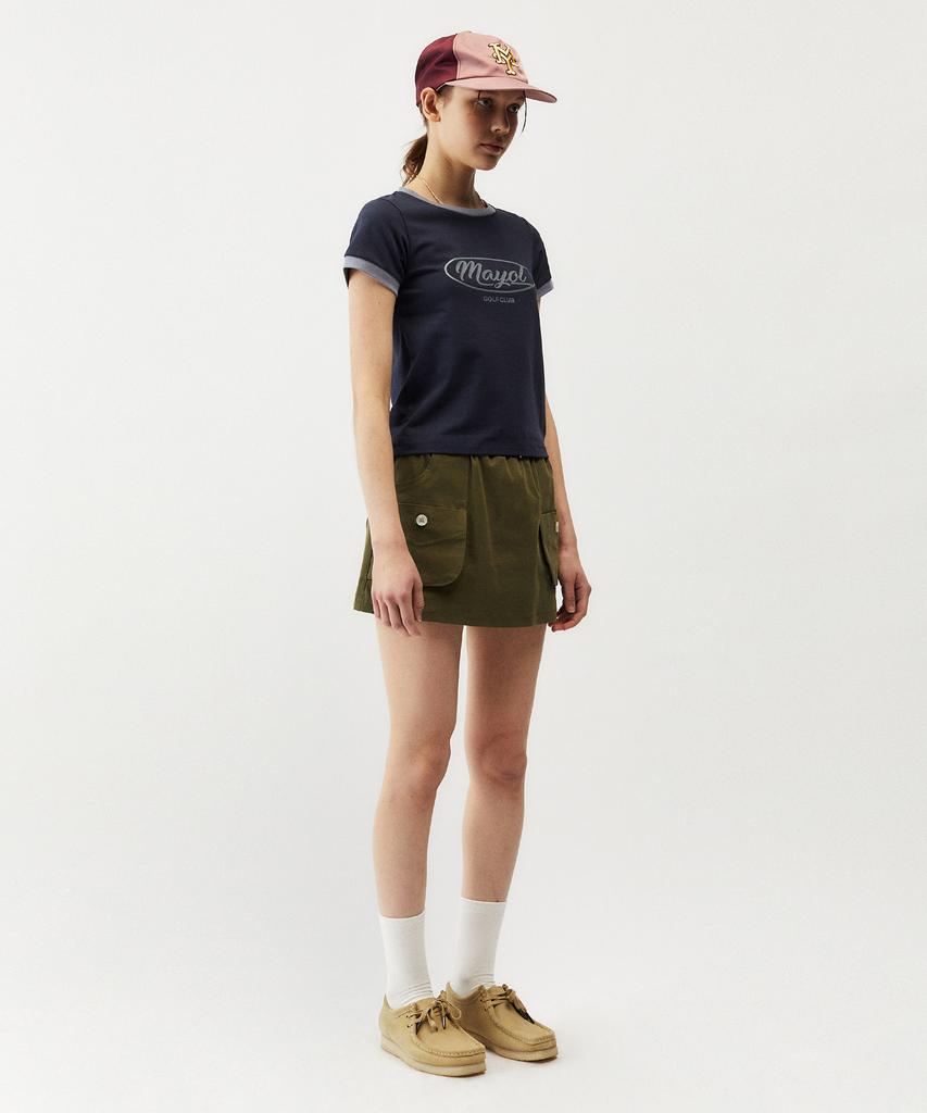 Mayol Cotton Color Block Cargo Skirt_Khaki