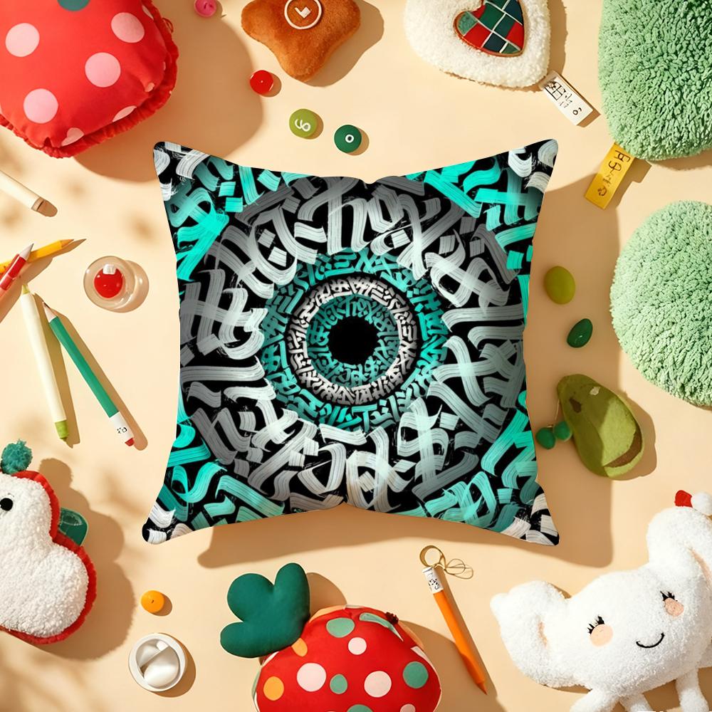 P-Pokras Lampas Art Graffiti Cushion Cover Plush Fabric Soft Double-Sided Printed Sofa Warm Winter Home Gift Pillow Cover