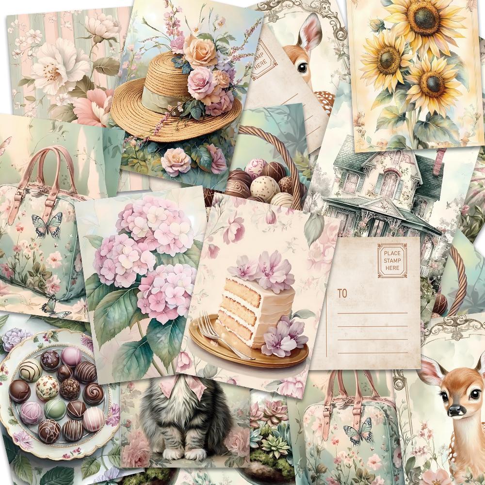 32pcs, Vintage Mint Spring Postcards, Perfect for Birthday/anniversary Gifts, Suitable for Collecting, Giving, and Mailing.