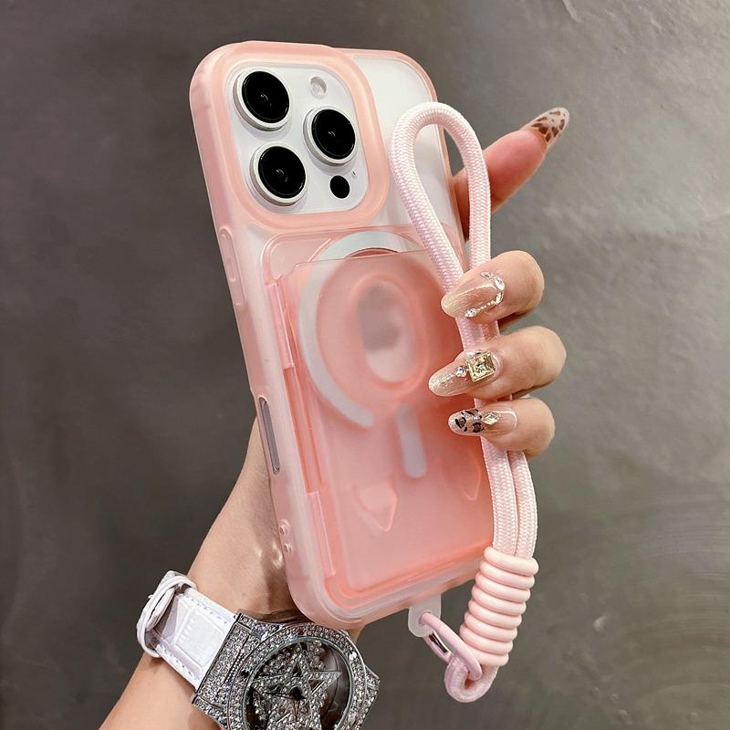 For  Card Holder Slot Lanyard Case for For Iphone 16 1 14 Pro Max Plus 13 12 11 Wallet Wrist Strap Candy Color Matte Cover